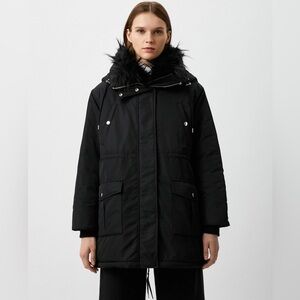 The Kooples Women's Black Fur-Trimmed (removable) Parka size 2 (medium)